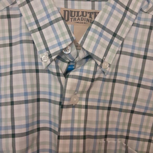 Duluth Trading Trim Fit Button Down Shirt Mens M Blue Green Long Sleeve Outdoors - Picture 3 of 8